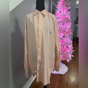 NWOT Ralph Lauren gingham cotton oxford shirt in orange and white size XLT.